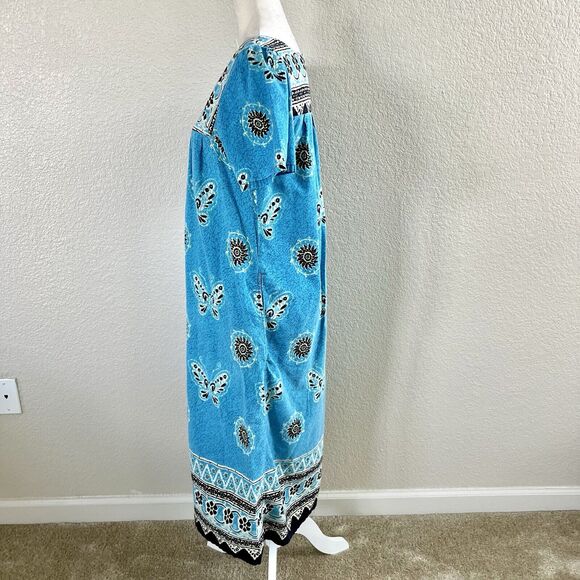 Vintage Loungees Small Blue Butterfly Mumu House Sleep Dress Kaftan Pockets - Picture 11 of 14